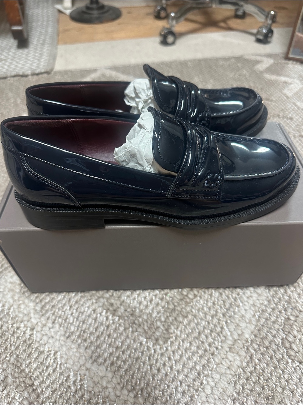Franco Sarto Glossy Navy Penny Loafers - Picture 5 of 8